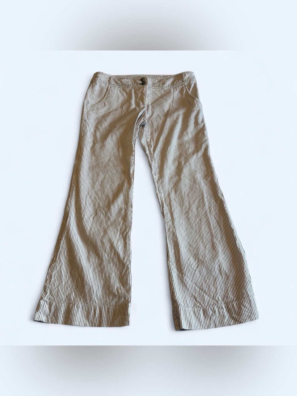Maison Mayle Striped Bootcut Trousers Seersucker Linen Cotton Blend Size 8 Retro